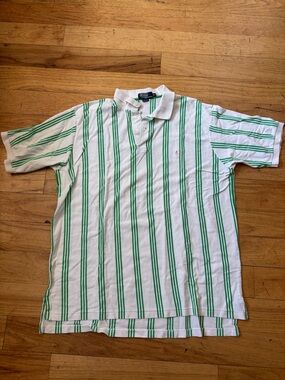 Ralph Lauren White Polo with Green Vertical Stripes